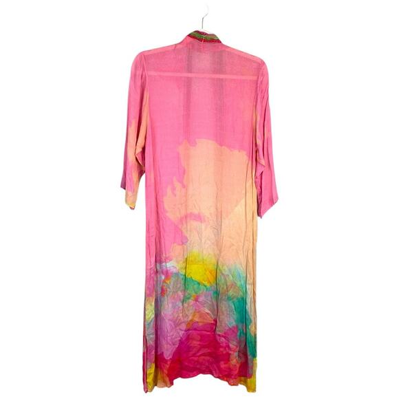 ANTHROPOLOGIE Bl^nk London Kimono Duster Coverup Pink Beach Swim Summer Resort - Picture 2 of 8